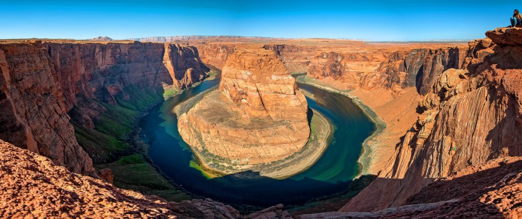 Panorama at Horseshoe Bend, Colorado River, Page, Arizona, USA.