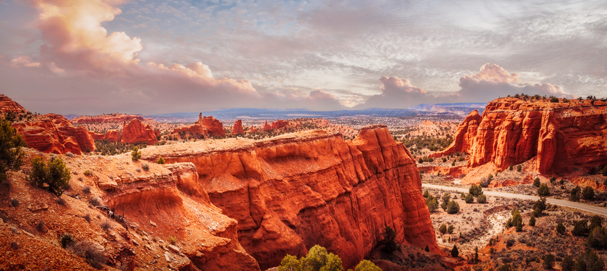 Sunset Landscape Panorama at Kodachrome Basin State Park in Utah, USA.