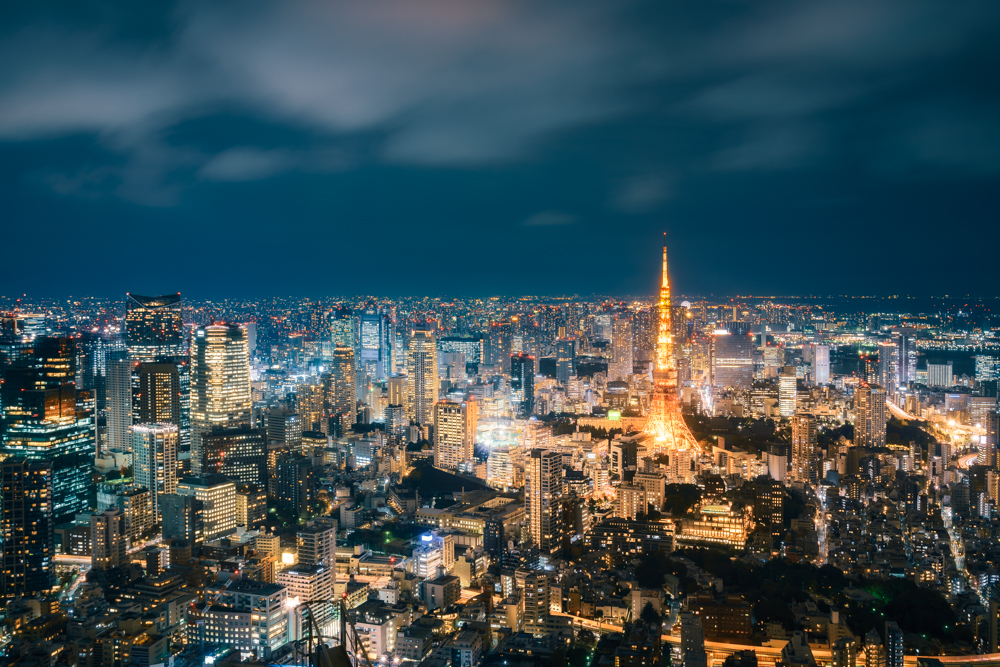 Aerial View of Tokyo Cityscape at night in Japan