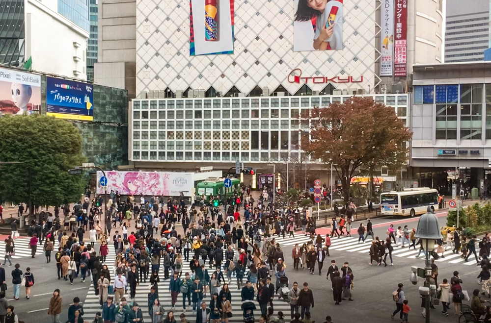 Shibuya Crossing in Tokyo, Japan, one of the busiest intersections in the world