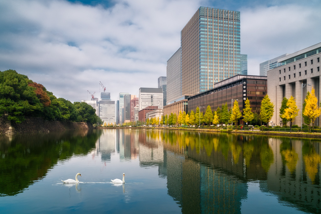 Beautiful urban scene next to the Imperial Palace in Chiyoda City, Tokyo, Japan