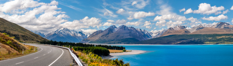 Panoramic view from Mount Cook Highway, a spectacular road trip in NZ